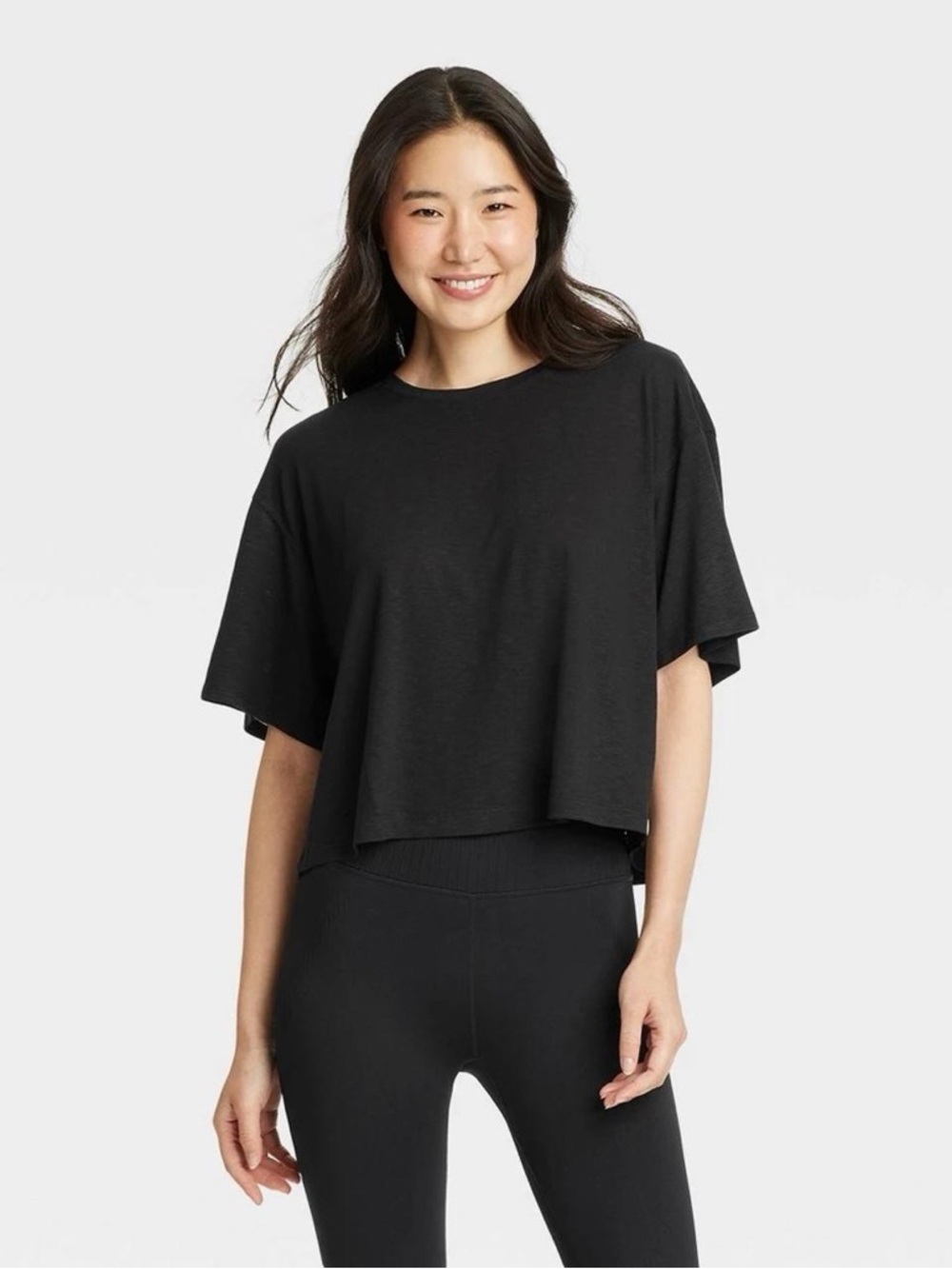 NWT JoyLab Black Boxy Open Back Tee